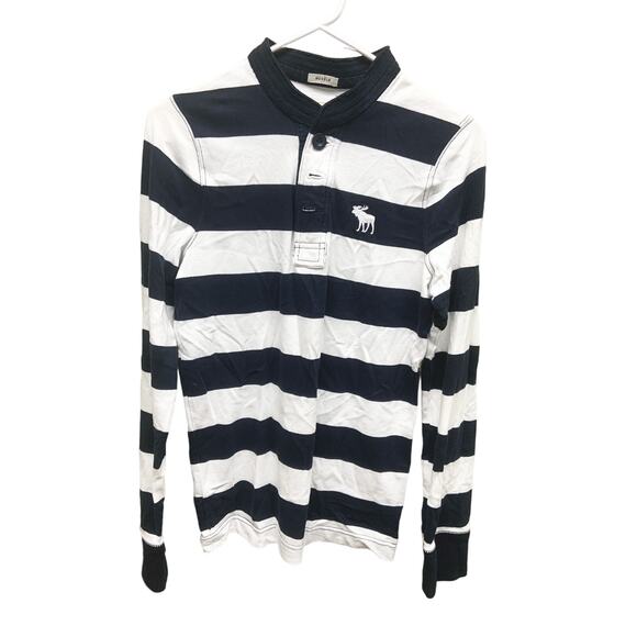 Abercrombie & Fitch Blue Striped Moose Logo Muscle Henley Jersey LS Size S - Picture 1 of 6